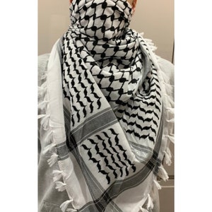 Palestina sjaal, Palestina keffiyeh, Palestina shemagh, 100% katoen, Palestina fondsenwerving, traditioneel zwart en wit afbeelding 6