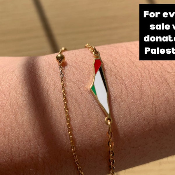 Bracelet en or Palestine, bracelet en forme de pays de Palestine, bracelet Gaza, collecte de fonds pour la Palestine, couleurs de bijoux en forme de pays de Palestine