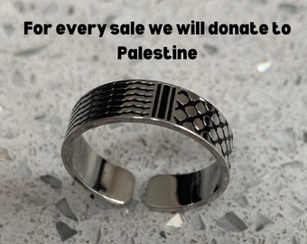 Bague Palestine avec boîte à bagues, bague keffieh Palestine, bijoux Palestine, bague motif Palestine, cadeau de l'Aïd, cadeau ramadan, cadeau musulman