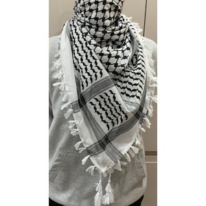 Palestina sjaal, Palestina keffiyeh, Palestina shemagh, 100% katoen, Palestina fondsenwerving, traditioneel zwart en wit afbeelding 5