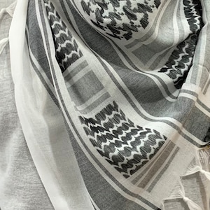 Palestina sjaal, Palestina keffiyeh, Palestina shemagh, 100% katoen, Palestina fondsenwerving, traditioneel zwart en wit afbeelding 9