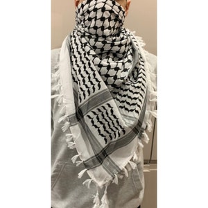 Palestina sjaal, Palestina keffiyeh, Palestina shemagh, 100% katoen, Palestina fondsenwerving, traditioneel zwart en wit afbeelding 4