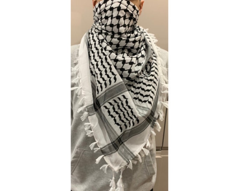 Palestina sjaal, Palestina keffiyeh, Palestina shemagh, 100% katoen, Palestina fondsenwerving, traditioneel zwart en wit afbeelding 4