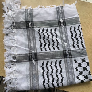 Palestina sjaal, Palestina keffiyeh, Palestina shemagh, 100% katoen, Palestina fondsenwerving, traditioneel zwart en wit afbeelding 2