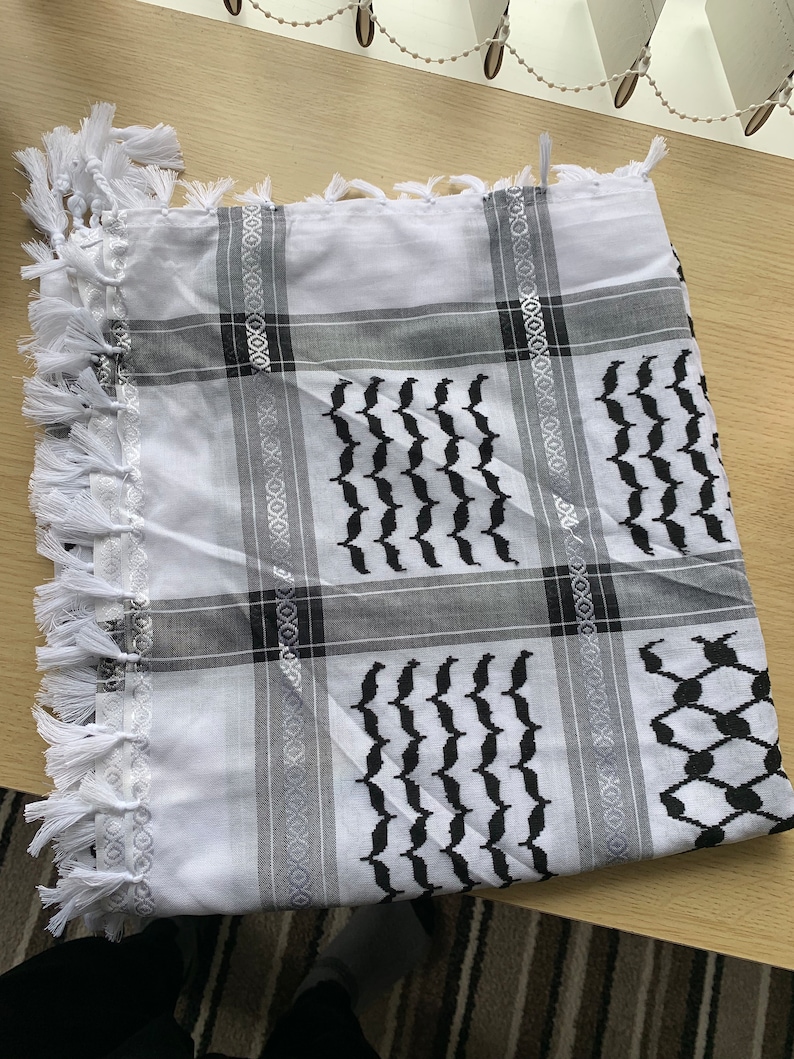 Palestine Scarf, Palestine keffiyeh, Palestine shemagh, 100% cotton, Palestine fundraiser, traditional black and white image 2