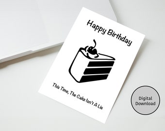 Instant Download Birthday Card, Funny Portal Themed Birthday Card, Download and Print At Home, For Gamers