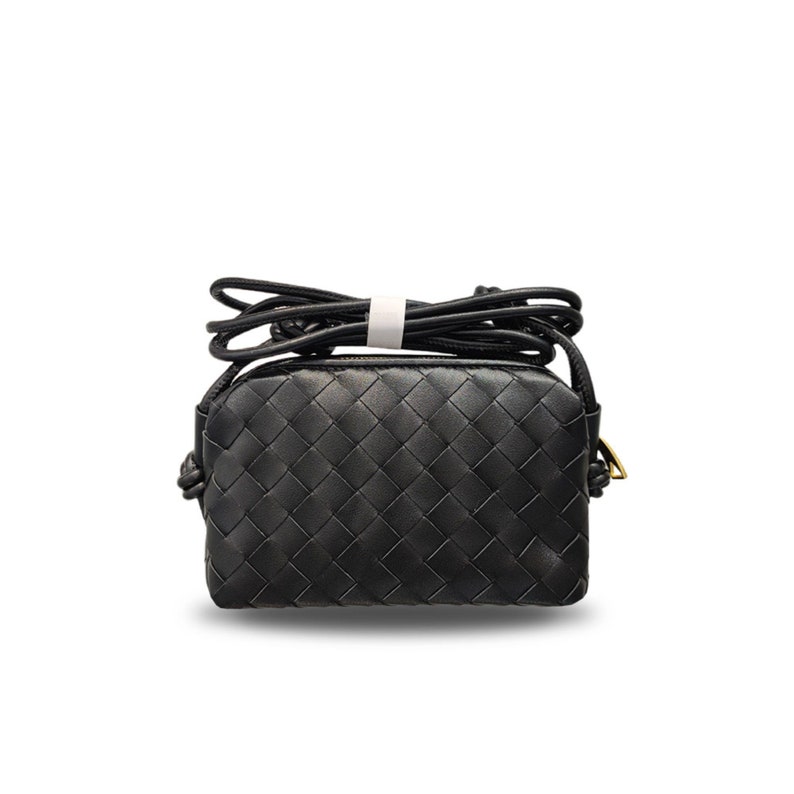 Woven genuine leather bag cowhide mini bag, fashionable women's shoulder bag, handbag, crossbody bag Black