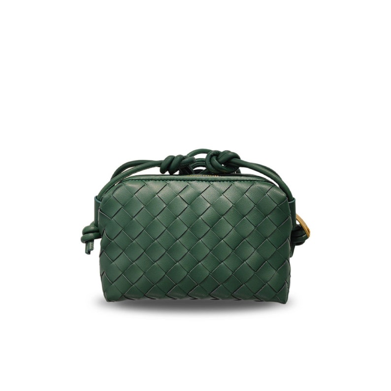 Woven genuine leather bag cowhide mini bag, fashionable women's shoulder bag, handbag, crossbody bag green