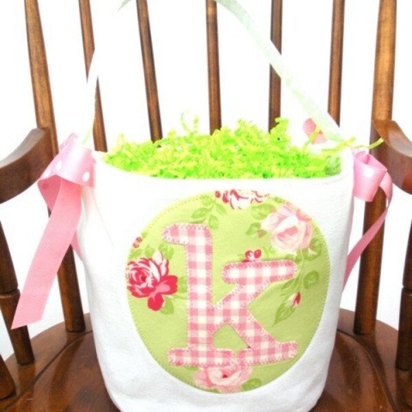 Initial Easter Bag - Personalized Girl in Picnic Pink and Green Floral