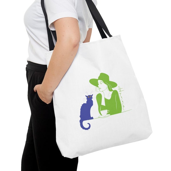 Customized Tote Bag | Stylish Bag | Reusable Grocery Bag | Gift for Cat & Coffee Lovers | Laptop Bag | Book Bag | Bag for Mom