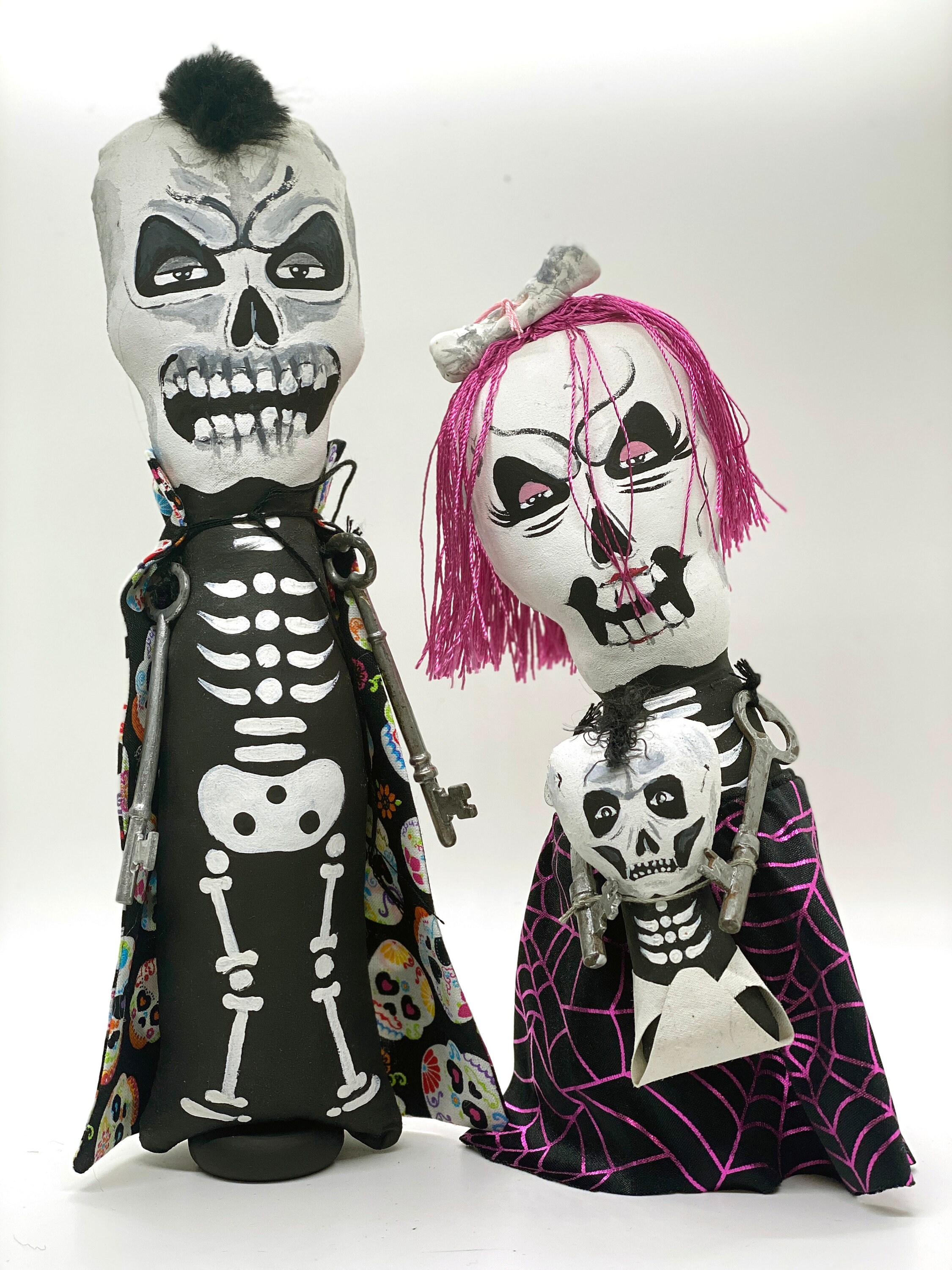 Skeleton Doll Halloween folk art Handmade 3 dolls family Etsy