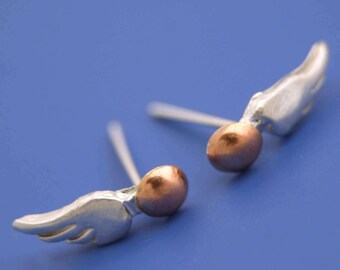 14kt Rose Gold Winged Ball Earrings