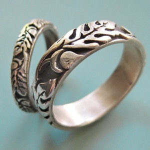 Silver Oak Wedding Ring Set image 1