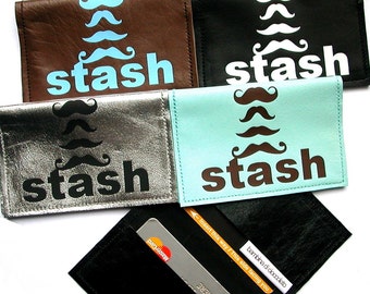 Moustaches Leather Business Card Holder | Credit Card Holder | Gift Card Holder | Travel Card Holder & Men's Slim Wallet