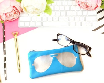 Soft Italian Lambskin Leather Eyeglasses Case: Zip Closure Pouch