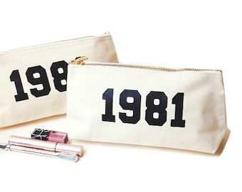 Custom Year Bag | Personalised Date Canvas Makeup Pouch | Personalised Bridesmaid Gift & Custom Wash Bag