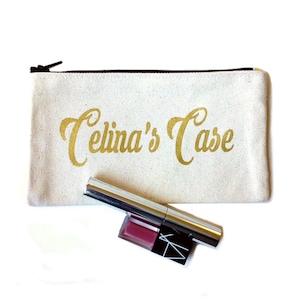 Personalised Canvas Makeup Bag, Monogrammed Cosmetic Bag, Personalized Bridesmaid Bag, Custom Cosmetic Bag & Bridal Party Name Pouch image 1