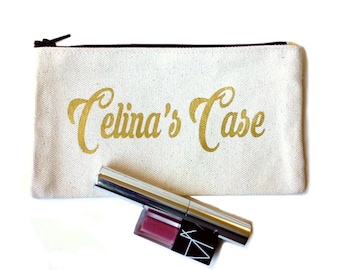 Personalised Canvas Makeup Bag, Monogrammed Cosmetic Bag, Personalized Bridesmaid Bag, Custom Cosmetic Bag & Bridal Party Name Pouch