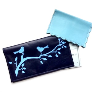 Funda de cuero para chequera con pájaros en la rama de un árbol, billetera de cuero para chequera, soporte y funda para chequera de cuero
