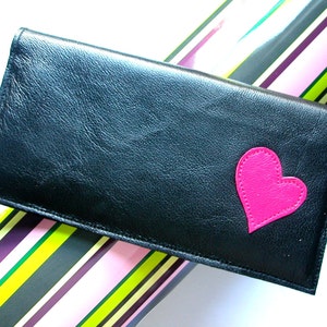 Applique Leather Checkbook Cover With Heart |  Checkbook Holder | Check Book Cover Checkbook Wallet