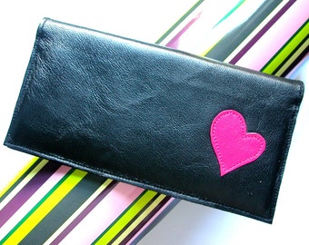 Applique Leather Checkbook Cover With Heart |  Checkbook Holder | Check Book Cover Checkbook Wallet