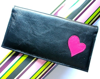 Funda para chequera de cuero con apliques y corazón / Funda para chequera / Funda para chequera Cartera para chequera
