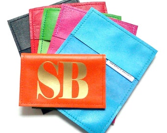 Straight Edge Card Holder | Small Genuine  Leather Wallet | Monogram Case | Business Card Holder | Women's Slim Wallet