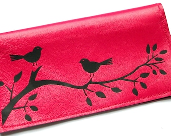 Berri Birds In Branch Leather Checkbook Cover, Leather Checkbook Holder, Leather Check Book Cover, Leather Checkbook Wallet