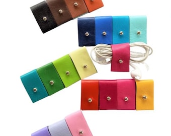 Italian Lambskin Leather Cord Wrap: Headphone Cable Organiser | Cable Clip | Bracelet Organiser