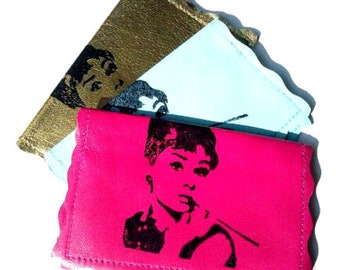 Audrey Hepburn Leather Business Card Holder | Credit Card Holder | ID Card Wallet & Gift Card Holder | Women's Slim Wallet