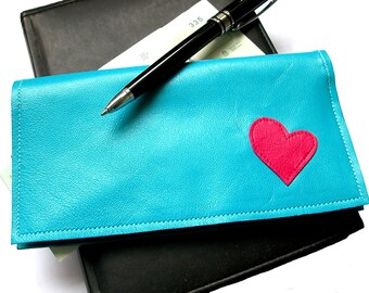 Berri Heart Applique Leather Checkbook Cover, Leather Checkbook Holder, Leather Checkbook Wallet, Leather Checkbook Cover