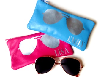 Personalisierte Leder Brillentasche: Italienische Lammleder Monogramm Sonnenbrillen Tasche