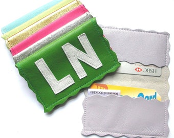 Personalisierter Leder Kartenhalter: Schlanke Brieftasche, Monogramm Kartenetui