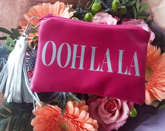 Personalized Pink Lambskin Leather Coin Purse: Custom Change Wallet
