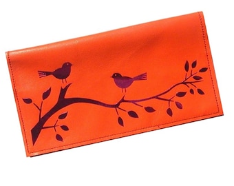 Berri Birds On A Branch Leather Checkbook Cover, Leather Checkbook Holder, Leather Checkbook Wallet, Leather Billfold