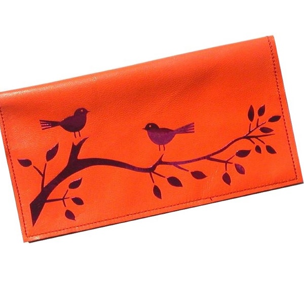 Couverture de chéquier en cuir Berri Birds On A Branch, porte-chéquier en cuir, portefeuille de chéquier en cuir, porte-billets en cuir