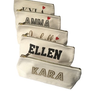 Bella Personalised Canvas Wash Bag, Custom Cosmetic Bag, Canvas Makeup Bag,  Bridesmaid Bag & Monogrammed Toiletry Bag