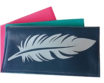 Feather Leather Checkbook Cover, Leather Checkbook Holder, Leather Checkbook Holder, Leather Checkbook Wallet