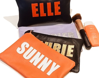 Bolsa de maquiagem personalizada em couro de cordeiro: bolsa de viagem personalizada