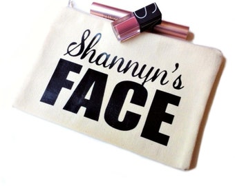 Personalised Beige Canvas Makeup Bag: Monogrammed Cosmetic Pouch
