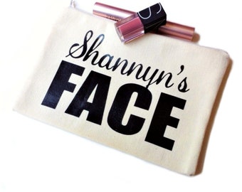 Face It Personalised Makeup Bag | Monogrammed Cosmetic Bag | Personalized Bridesmaid Bag | Custom Makeup Bag & Bridal Party Pouch In Beige