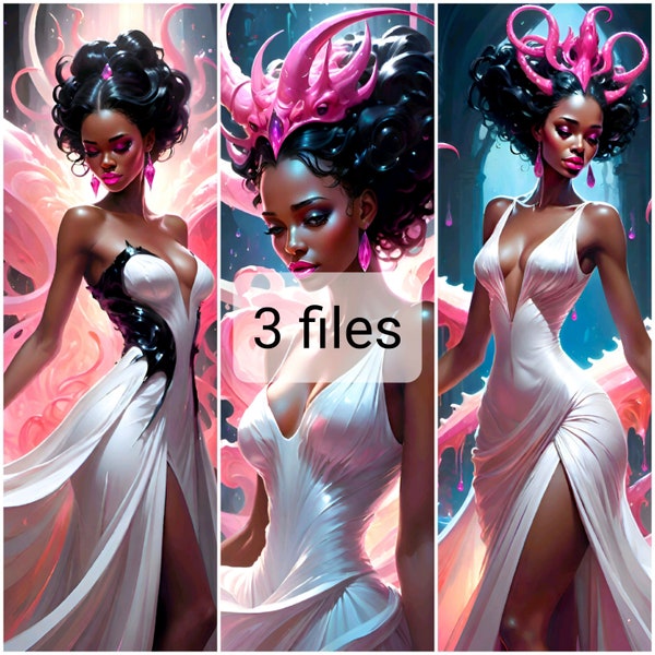 BLACK QUEEN FANTASY 3 pc phone wallpaper, pink, white, blue, dark, Gothic, dreamy world