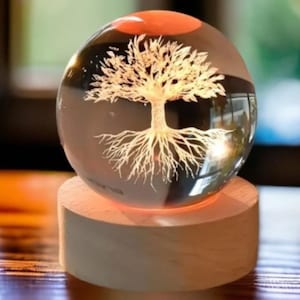 3D Crystal Sphere | Laser Engraved Crystal Glass Lamp | Stunning Laser-Engraved Designs with LED Light  Base or Stand | Table Top Decoration