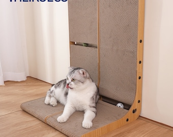 Heikoeco® L-förmige Kratzbretter Katze, Super stabil Katzenspielzeug, Kratzbrett mit Ballspielzeug, Langlebige Kratzpappe für Katzen
