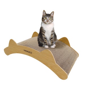 Heikoeco® Katzen Kratzbrett, Doppelseitige Kratzbrücke für Katzen aus Qualitätskarton, 2 in 1 Kratzpappe für Katzen