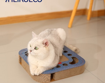 Heikoeco® Katzenspielzeug, Interaktives Kratzbrett Katze, Katzenspielzeug Selbstbeschäftigung mit 2 Glöckchen aus langlebiger Wellpappe