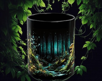 Fantasie Pilz Wald Becher, schwarz Kaffeebecher 11oz 15oz, ein Geschenk für die Feiertage