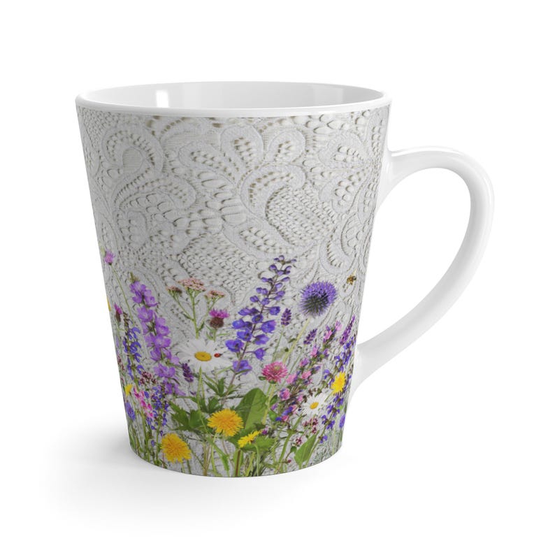 Wildflower Latte Mug, Pretty White Lace Coffee Cup, Mother Day Gift ...