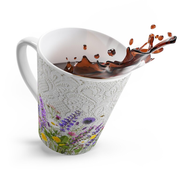 Wildflower Latte Mug, Pretty White Lace Coffee Cup, Mother Day Gift ...