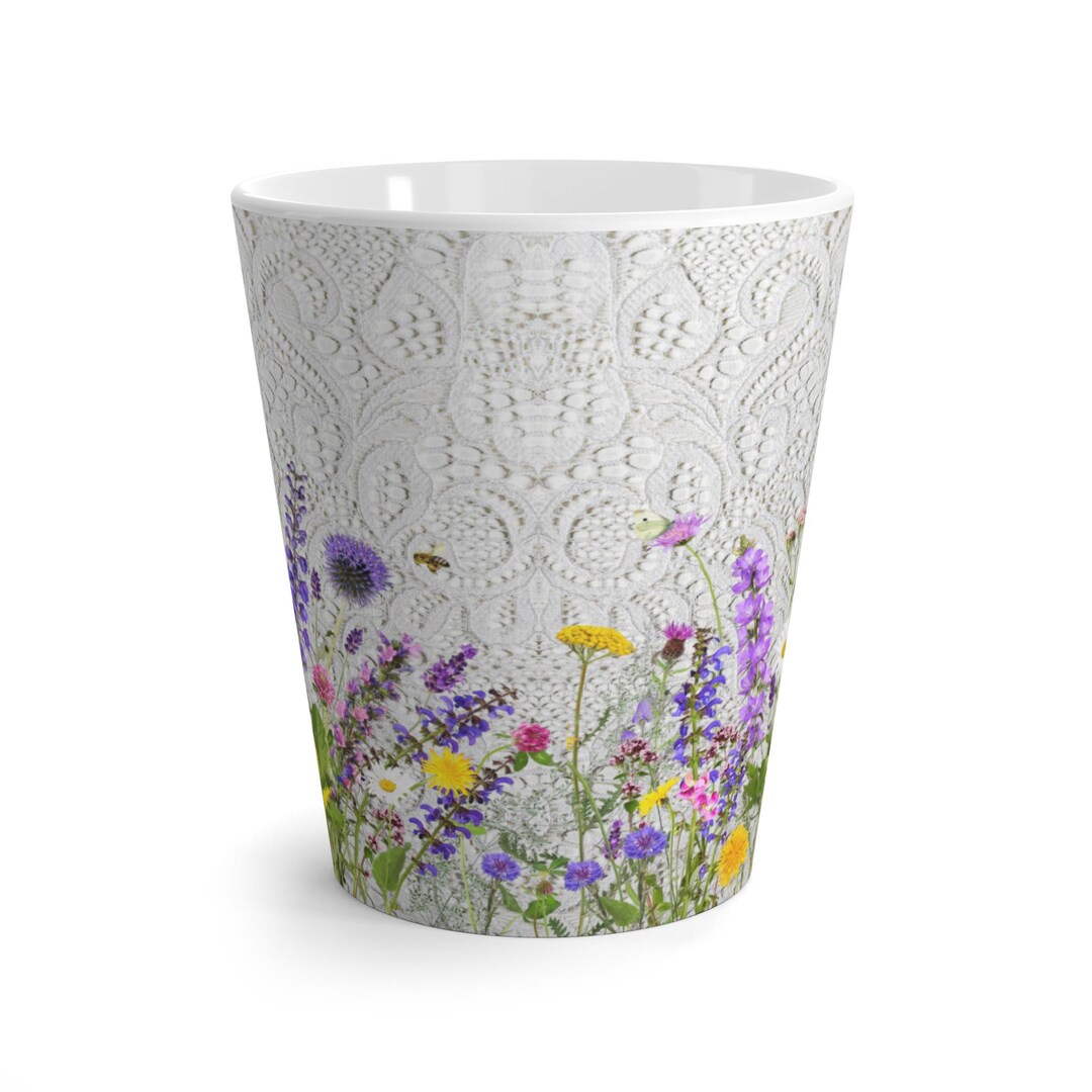Wildflower Latte Mug, Pretty White Lace Coffee Cup, Mother Day Gift ...